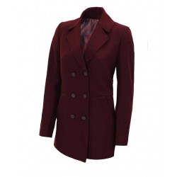 Women Double Breasted Maroon Wool Coat